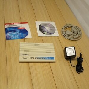 US Robotics 56k Fax Modem (1998) with Driver CD, Power Cord & Serial Cable